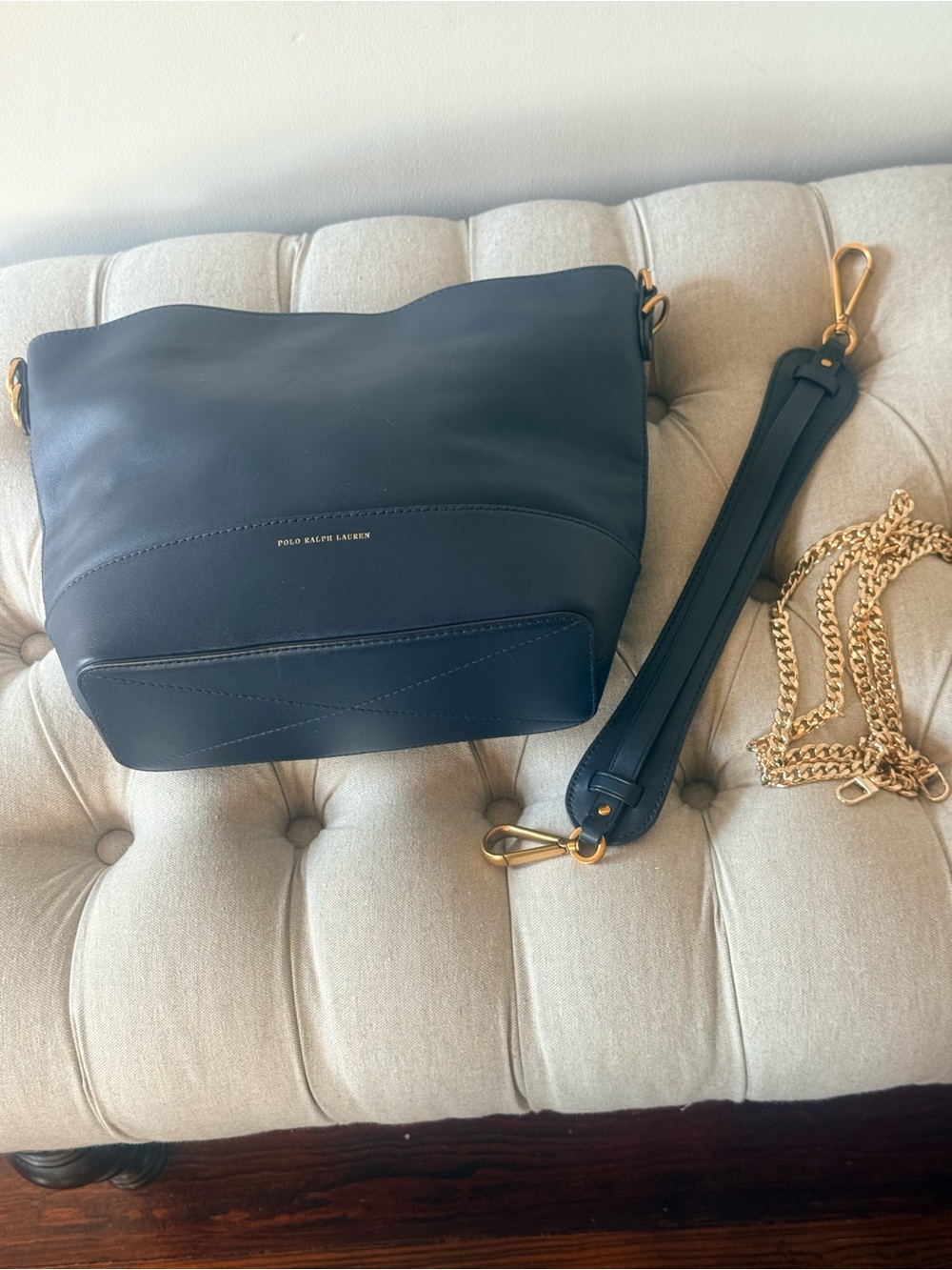 Polo Ralph Lauren Navy Leather Hobo S Bag - EXCELLENT - Picture 2 of 14